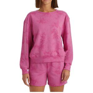 Pink Tie-Dye Lounge Set Sweatshirt & Shorts Womens S Cotton Blend Comfortable Re